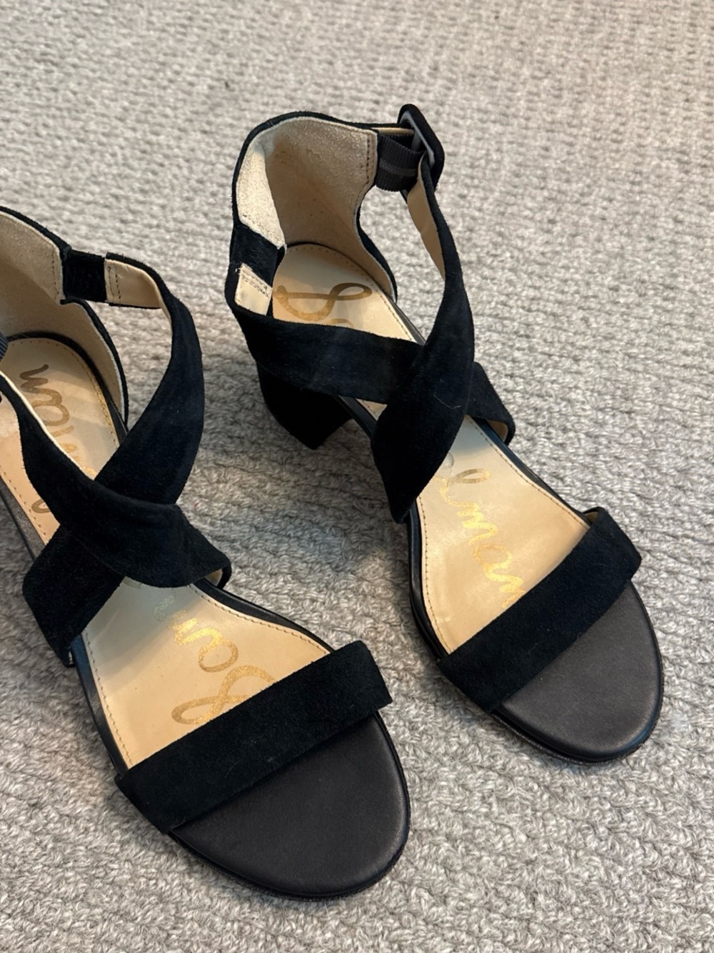 Sam Edelman Black Suede Crisscross Ankle Strap Block Heels